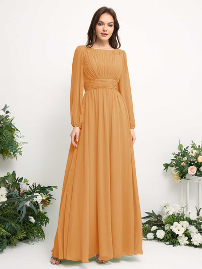 Carlyna A-Linien-Kleid mit U-Boot-Ausschnitt Chiffon Langarmkleid für Brautjungfer Mango #farbe_mango