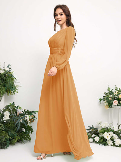 Carlyna A-Linien-Kleid mit U-Boot-Ausschnitt Chiffon Langarmkleid für Brautjungfer Mango #farbe_mango