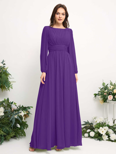 Carlyna A-Linien-Kleid mit U-Boot-Ausschnitt Chiffon Langarmkleid für Brautjungfer Regency #farbe_regency