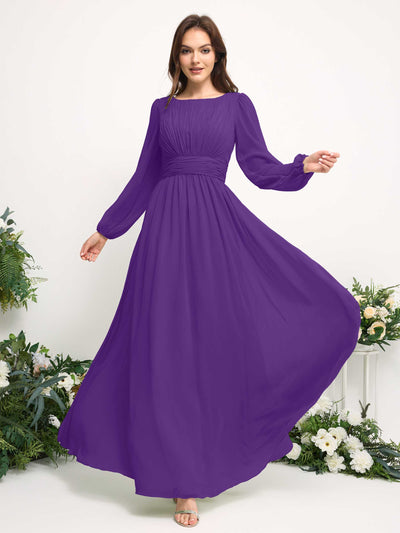 Carlyna A-Linien-Kleid mit U-Boot-Ausschnitt Chiffon Langarmkleid für Brautjungfer Regency #farbe_regency