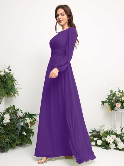 Carlyna A-Linien-Kleid mit U-Boot-Ausschnitt Chiffon Langarmkleid für Brautjungfer Regency #farbe_regency