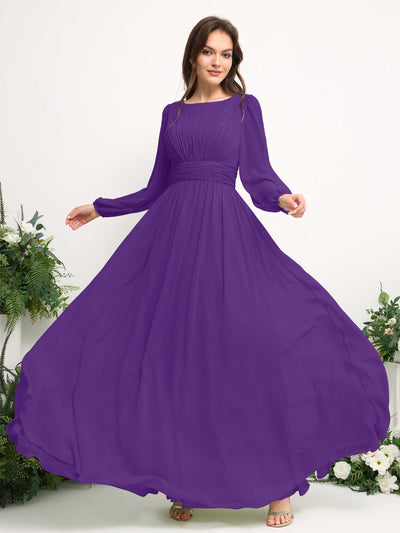 Carlyna A-Linien-Kleid mit U-Boot-Ausschnitt Chiffon Langarmkleid für Brautjungfer Regency #farbe_regency