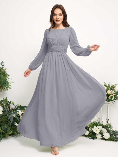 Carlyna A-Linien-Kleid mit U-Boot-Ausschnitt Chiffon Langarmkleid für Brautjungfer Staubiger Lavendel #farbe_staubiger-lavendel