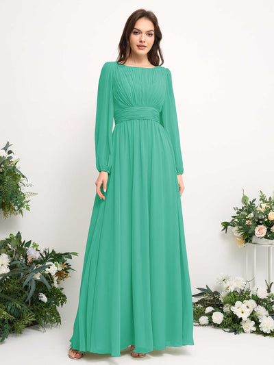 Carlyna A-Linien-Kleid mit U-Boot-Ausschnitt Chiffon Langarmkleid für Brautjungfer Tiffany-Blau #farbe_tiffany-blau