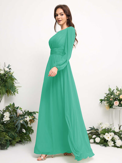 Carlyna A-Linien-Kleid mit U-Boot-Ausschnitt Chiffon Langarmkleid für Brautjungfer Tiffany-Blau #farbe_tiffany-blau
