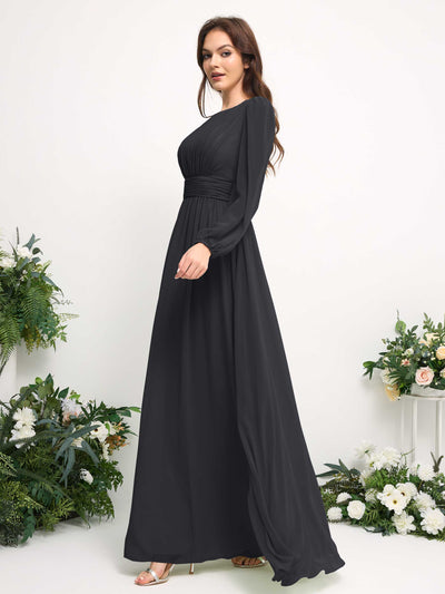 Carlyna A-Linien-Kleid mit U-Boot-Ausschnitt Chiffon Langarmkleid für Brautjungfer Zinnfarben #farbe_zinnfarben