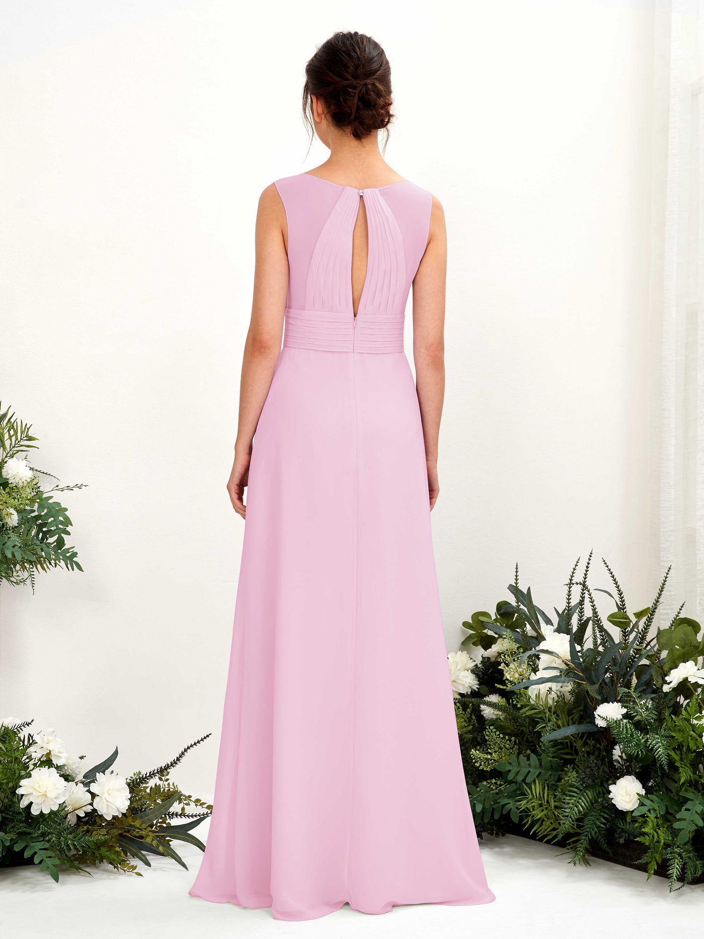 Carlyna A-Linien-Kleid mit V-Ausschnitt bodenlanges Brautjungfernkleid Bonbonrosa #farbe_bonbonrosa
