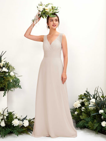 Carlyna A-Linien-Kleid mit V-Ausschnitt bodenlanges Brautjungfernkleid Champagner #farbe_champagner