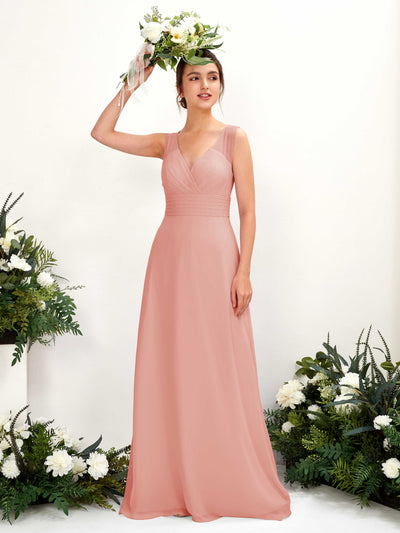 Carlyna A-Linien-Kleid mit V-Ausschnitt bodenlanges Brautjungfernkleid Champagner-Rose #farbe_champagner-rose