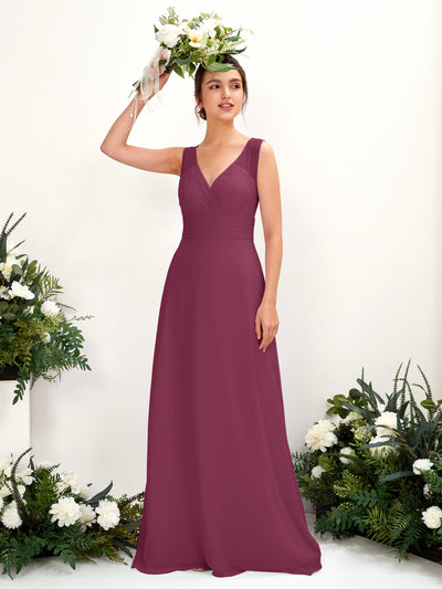 Carlyna A-Linien-Kleid mit V-Ausschnitt bodenlanges Brautjungfernkleid Chianti #farbe_chianti