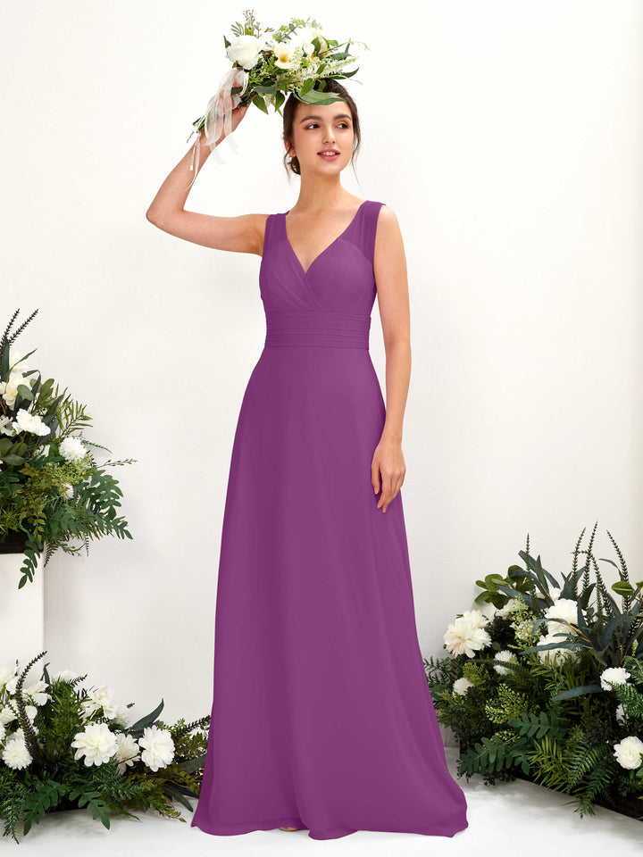Carlyna A-Linien-Kleid mit V-Ausschnitt bodenlanges Brautjungfernkleid Lila 