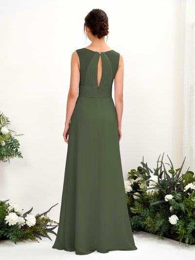 Carlyna A-Linien-Kleid mit V-Ausschnitt bodenlanges Brautjungfernkleid Martini-Olive #farbe_martini-olive