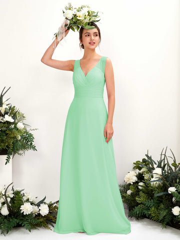 Carlyna A-Linien-Kleid mit V-Ausschnitt bodenlanges Brautjungfernkleid Minzgrün #farbe_minzgr-n