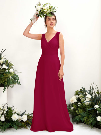 Carlyna A-Linien-Kleid mit V-Ausschnitt bodenlanges Brautjungfernkleid Narrenrot #farbe_narrenrot