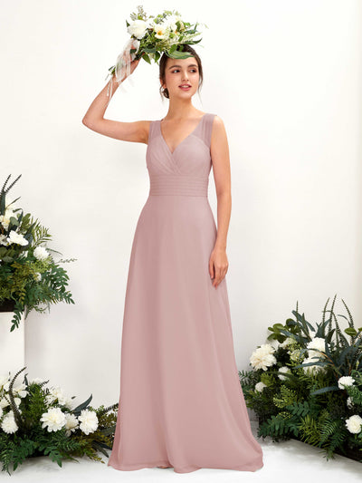Carlyna A-Linien-Kleid mit V-Ausschnitt bodenlanges Brautjungfernkleid Staubige Rose #farbe_staubige-rose