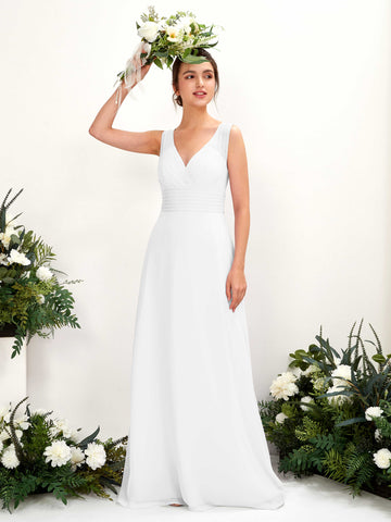 Carlyna A-Linien-Kleid mit V-Ausschnitt bodenlanges Brautjungfernkleid Weiß #farbe_wei