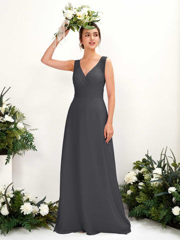 Carlyna A-Linien-Kleid mit V-Ausschnitt bodenlanges Brautjungfernkleid Zinnfarben #farbe_zinnfarben