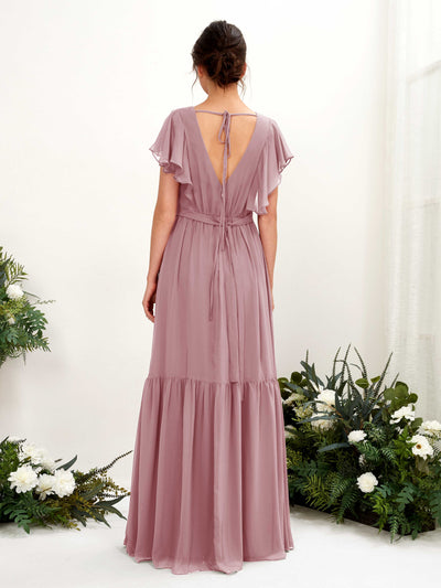 Carlyna A-Linien-Kleid mit V-Ausschnitt Flatterärmel Bodenlang Brautjungfernkleider Klassisch Mauve #farbe_klassisch-mauve