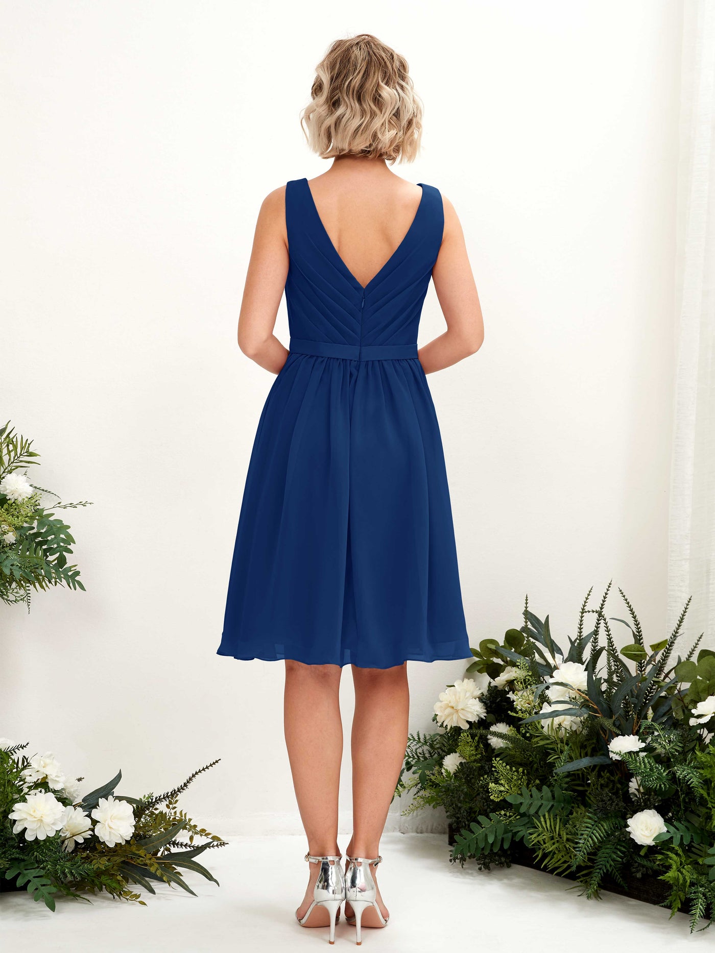 Carlyna A-Linien-Kleid mit V-Ausschnitt knielang Chiffon Kleid Königsblau #farbe_k-nigsblau