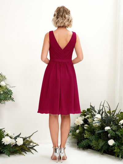 Carlyna A-Linien-Kleid mit V-Ausschnitt knielang Chiffon Kleid Narrenrot #farbe_narrenrot