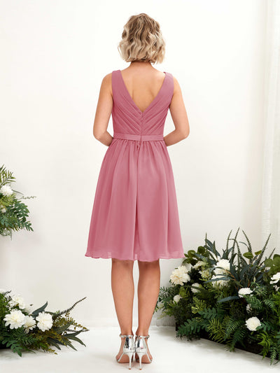 Carlyna A-Linien-Kleid mit V-Ausschnitt knielang Chiffon Kleid Wüstenrose #farbe_w-stenrose