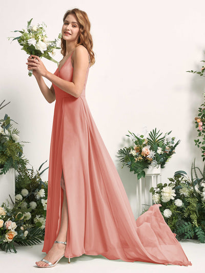 Carlyna A-Linien-Kleid mit V-Ausschnitt und Beinschlitz Bodenlang Brautjungfernkleid Champagner-Rose #farbe_champagner-rose