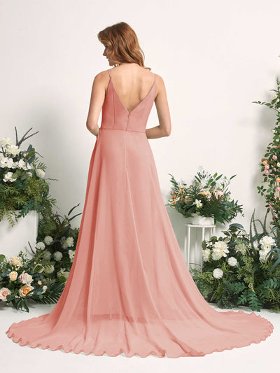 Carlyna A-Linien-Kleid mit V-Ausschnitt und Beinschlitz Bodenlang Brautjungfernkleid Champagner-Rose #farbe_champagner-rose