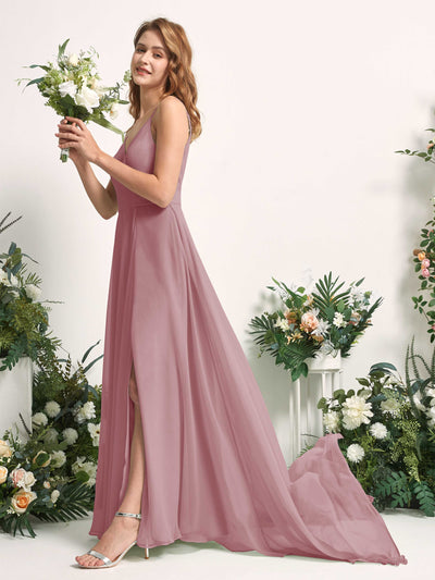 Carlyna A-Linien-Kleid mit V-Ausschnitt und Beinschlitz Bodenlang Brautjungfernkleid Klassisch Mauve #farbe_klassisch-mauve