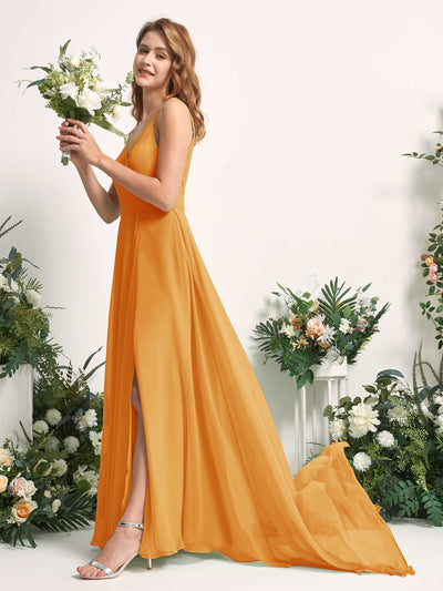 Carlyna A-Linien-Kleid mit V-Ausschnitt und Beinschlitz Bodenlang Brautjungfernkleid Mango #farbe_mango