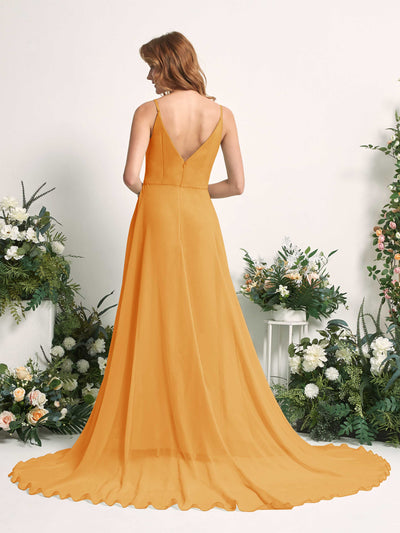 Carlyna A-Linien-Kleid mit V-Ausschnitt und Beinschlitz Bodenlang Brautjungfernkleid Mango #farbe_mango