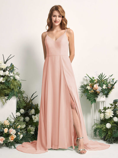 Carlyna A-Linien-Kleid mit V-Ausschnitt und Beinschlitz Bodenlang Brautjungfernkleid Perlrosa #farbe_perlrosa