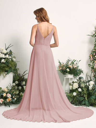 Carlyna A-Linien-Kleid mit V-Ausschnitt und Beinschlitz Bodenlang Brautjungfernkleid Staubige Rose #farbe_staubige-rose