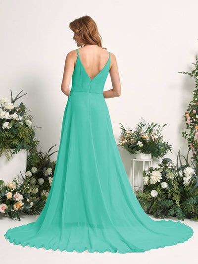 Carlyna A-Linien-Kleid mit V-Ausschnitt und Beinschlitz Bodenlang Brautjungfernkleid Tiffany-Blau #farbe_tiffany-blau