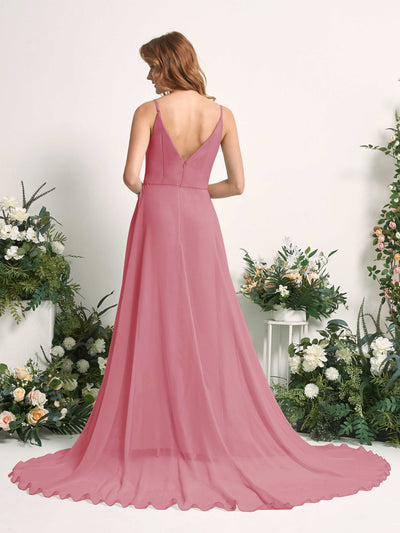 Carlyna A-Linien-Kleid mit V-Ausschnitt und Beinschlitz Bodenlang Brautjungfernkleid Wüstenrose #farbe_w-stenrose