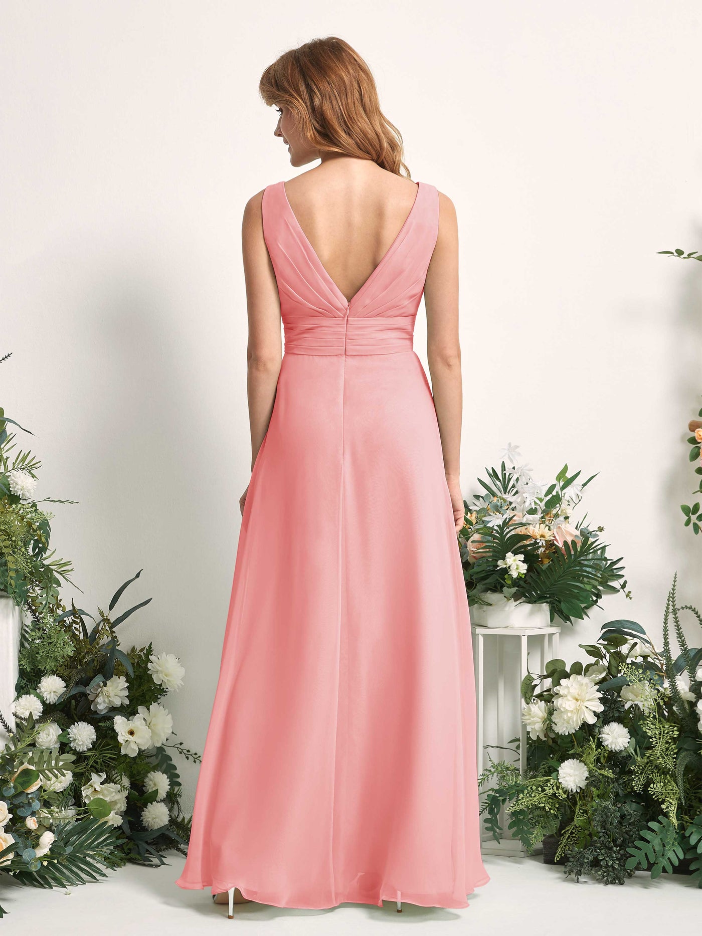 Carlyna A-Linien-Kleid mit V-Ausschnitt und Bodenlanges Brautjungfernkleid Ballettrosa #farbe_ballettrosa