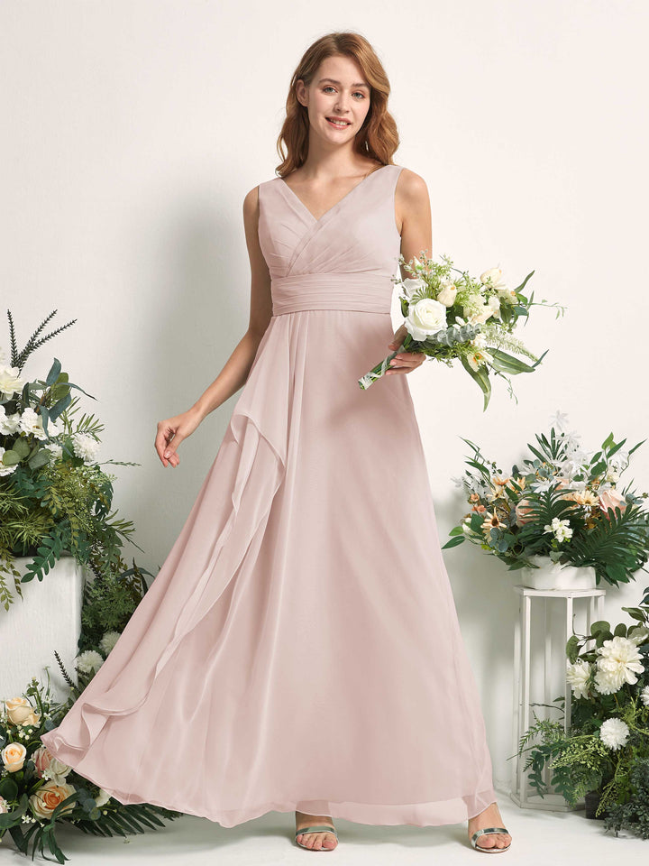 Carlyna A-Linien-Kleid mit V-Ausschnitt und Bodenlanges Brautjungfernkleid Biscotti 