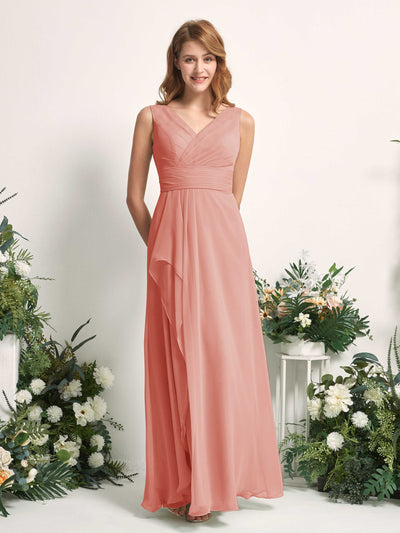 Carlyna A-Linien-Kleid mit V-Ausschnitt und Bodenlanges Brautjungfernkleid Champagner-Rose #farbe_champagner-rose