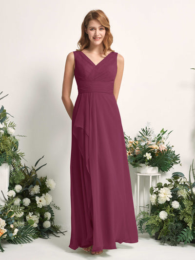 Carlyna A-Linien-Kleid mit V-Ausschnitt und Bodenlanges Brautjungfernkleid Chianti #farbe_chianti