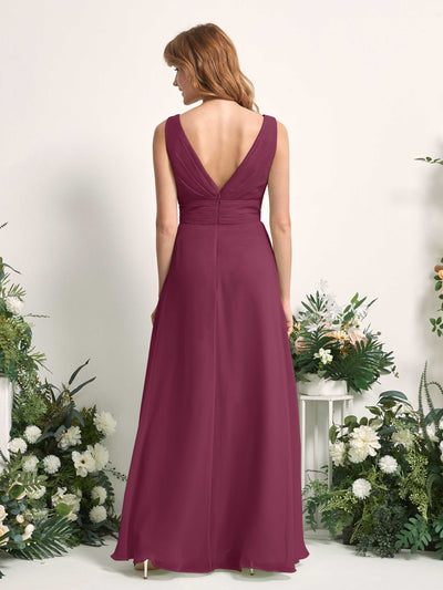 Carlyna A-Linien-Kleid mit V-Ausschnitt und Bodenlanges Brautjungfernkleid Chianti #farbe_chianti