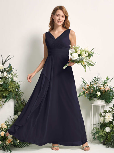 Carlyna A-Linien-Kleid mit V-Ausschnitt und Bodenlanges Brautjungfernkleid Dunkel Marineblau #farbe_dunkel-marineblau