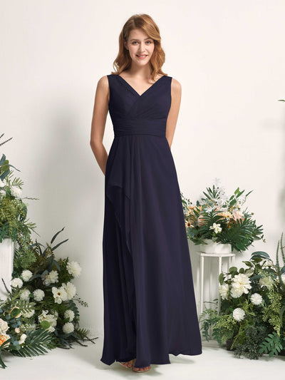 Carlyna A-Linien-Kleid mit V-Ausschnitt und Bodenlanges Brautjungfernkleid Dunkel Marineblau #farbe_dunkel-marineblau