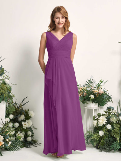 Carlyna A-Linien-Kleid mit V-Ausschnitt und Bodenlanges Brautjungfernkleid Lila #farbe_lila