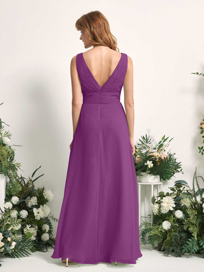 Carlyna A-Linien-Kleid mit V-Ausschnitt und Bodenlanges Brautjungfernkleid Lila #farbe_lila