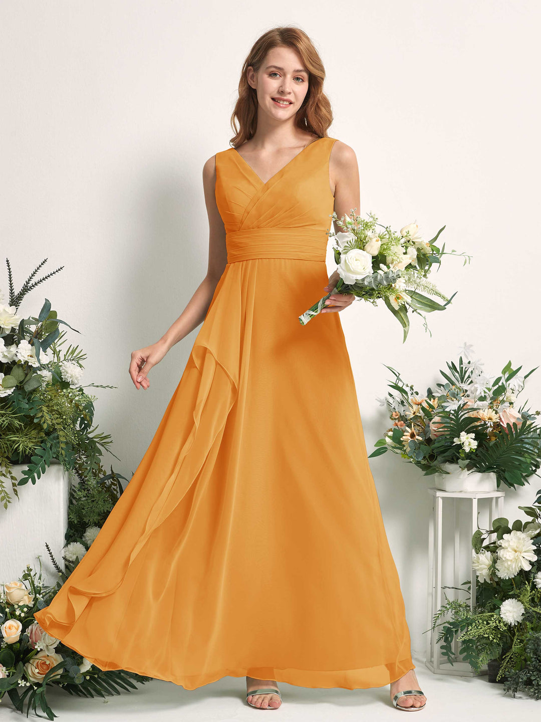Carlyna A-Linien-Kleid mit V-Ausschnitt und Bodenlanges Brautjungfernkleid Mango 
