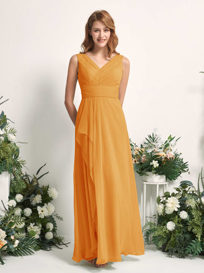 Carlyna A-Linien-Kleid mit V-Ausschnitt und Bodenlanges Brautjungfernkleid Mango #farbe_mango