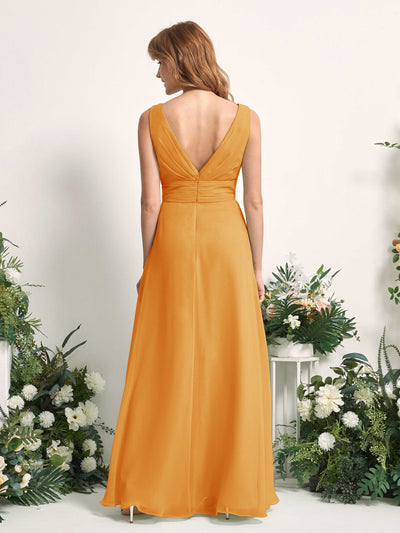 Carlyna A-Linien-Kleid mit V-Ausschnitt und Bodenlanges Brautjungfernkleid Mango #farbe_mango