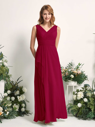 Carlyna A-Linien-Kleid mit V-Ausschnitt und Bodenlanges Brautjungfernkleid Narrenrot #farbe_narrenrot