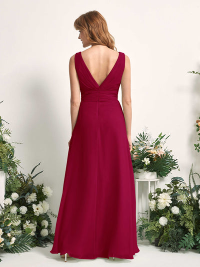 Carlyna A-Linien-Kleid mit V-Ausschnitt und Bodenlanges Brautjungfernkleid Narrenrot #farbe_narrenrot