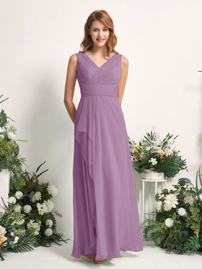 Carlyna A-Linien-Kleid mit V-Ausschnitt und Bodenlanges Brautjungfernkleid Orchideen-Nebel #farbe_orchideen-nebel
