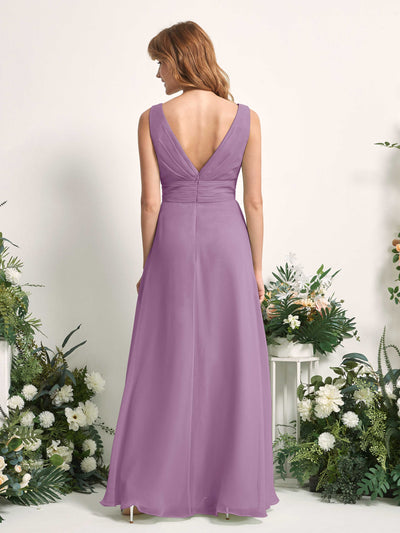 Carlyna A-Linien-Kleid mit V-Ausschnitt und Bodenlanges Brautjungfernkleid Orchideen-Nebel #farbe_orchideen-nebel